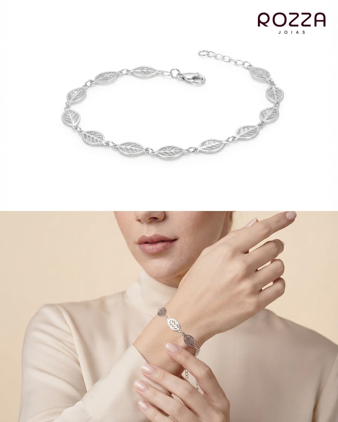 Pulseira Folhas Prata